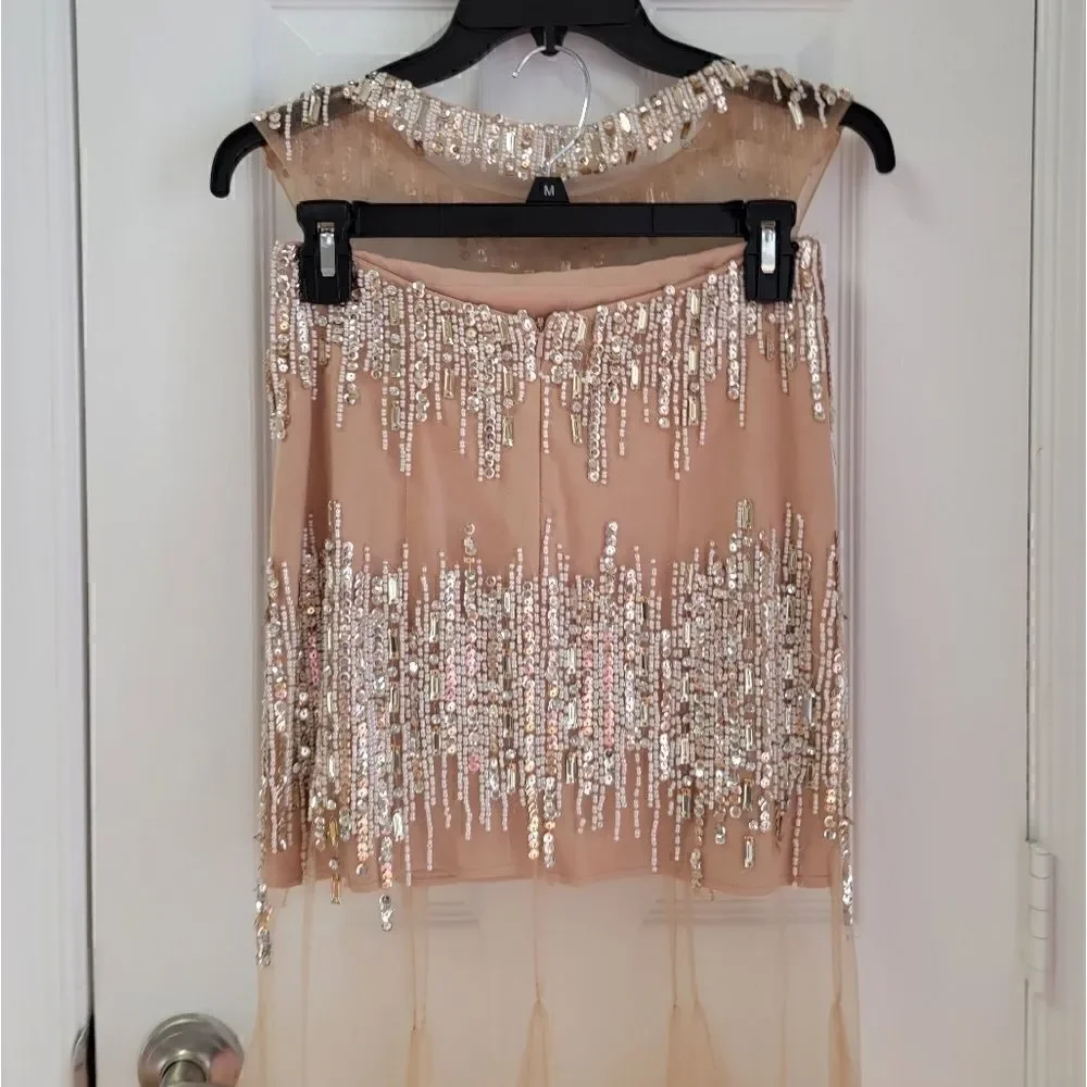 Rhinestone Tulle Prom 2 Piece Dress 0